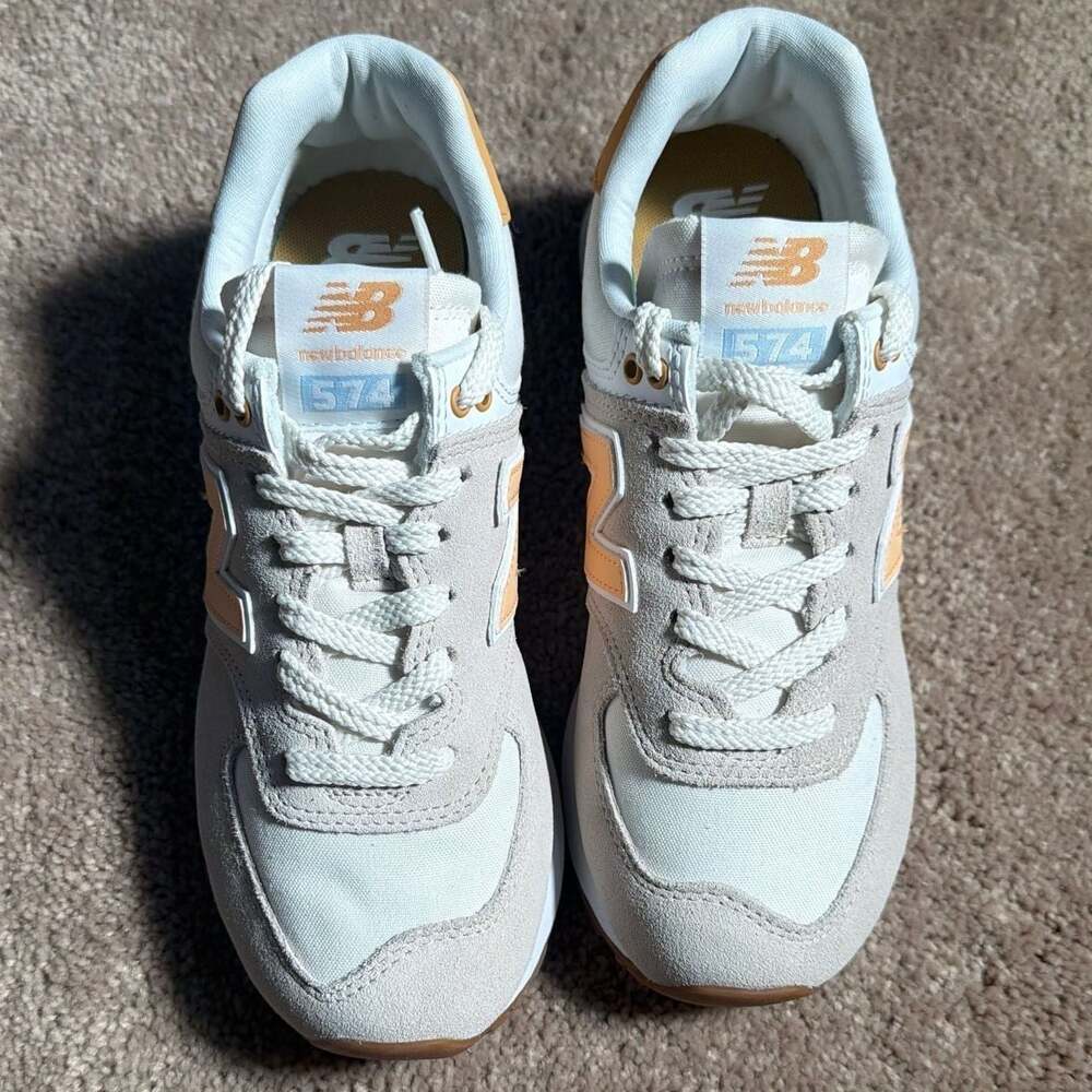 New Balance 574 Cream White with Light Peach Accent Sneakers